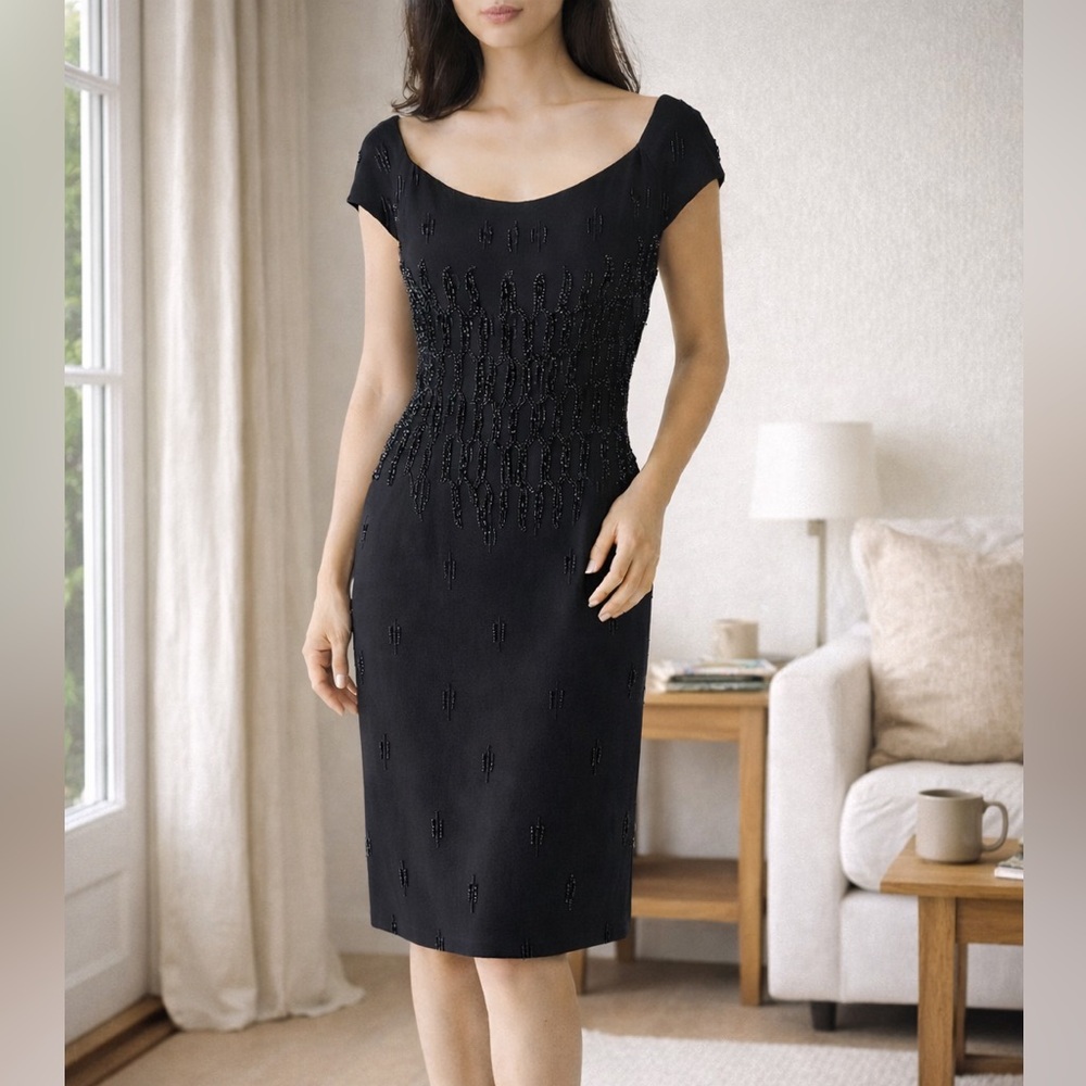 Vintage Black Beaded Cocktail Dress | Party Dress | Size 8